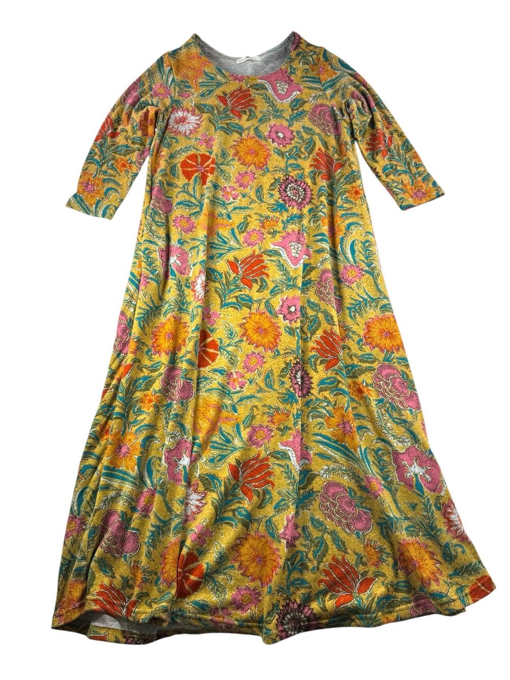 Natural Life Lottie Floral Sweater Knit Maxi Dress L Botanical Print Yellow Boho